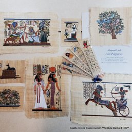 Large Lot Of Vintage Egyptian Papyrus Paintings And Bookmarks