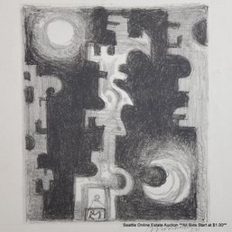 Roberto Montenegro (1885-1968) Original Stone Lithograph 'Pillar II' Signed