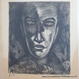 Roberto Montenegro (1885-1968) Original Stone Lithograph 'Study Of Face' #3-4 Signed