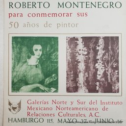 Roberto Montenegro (1885-1968) Vintage 1966 Mexican Exhibition Poster To Commemorate 50 Years As A Painter