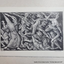 Roberto Montenegro (1885-1968) Original Stone Lithograph 'A Crazy World ' #2-12 Signed
