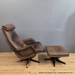 Vintage Berg Furniture Danish Modern Leather Lounge Chair And Ottoman (LOCAL PICKUP ONLY)
