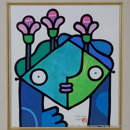 Tsutomu Toguchi Abstract Original Gouache Painting On Paper Signed & Dated 1980, 16' X 15' Framed