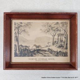 Currier & Ives Vintage Lithograph 'View On Hudson River: From Ruggles House Newburgh', 7.25' X 9.25' Framed
