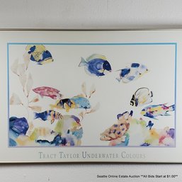 Tracy Taylor Vintage Offset Lithograph 'Underwater Colours' Signed & Dated 1987 In The Print, 24'x 36' Framed
