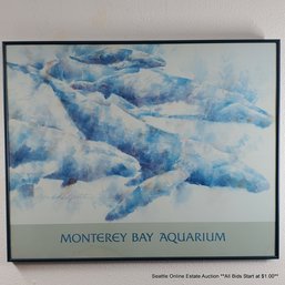 Richard Pettit Vintage Offset Lithograph ' Monterey Bay Aquarium' Signed & Dated 1986 In The Print, Framed