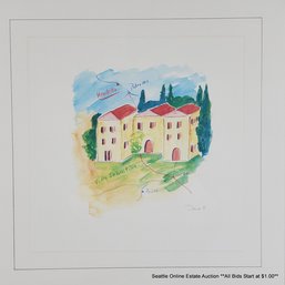 Denise M. Ballard Designs Printed Decorative Map Of 'Villa Sebastian' Signature In The Print, Framed