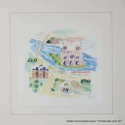 Denise M. Ballard Designs Printed Decorative Map 'notre Dame' Signature In The Print, 17.5' X 17.5' Framed