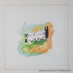 Denise M. Ballard Designs Printed Decorative Map 'Villa Tocchi' Signature In The Print, 17.5' X 17.5' Framed