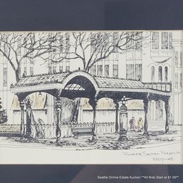J.R. Westling Illustration 'Pioneer Square Pergola' Signature In The Print, 8.75' X 10.75' Framed