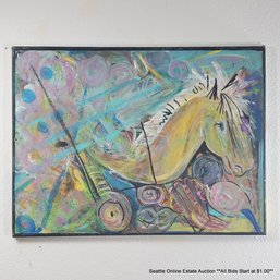Mixed Media Painting On Canvas Of A Horse, Canvas Measures: 18' X 24'