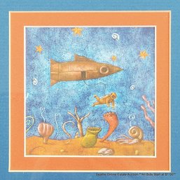 Offset Lithograph Of A Scuba Diver Exploring Underwater, 11.50' X 9.50' Framed