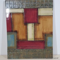 Ceramic Hanging Wall Tile With Abstract Design & Stamped Relief, Signed