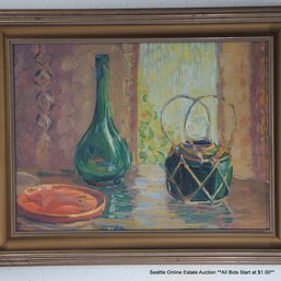 Elizabeth Everett Original Oil Painting On Board Of A Still Life, Signed, 15.50' X 19.50' Framed