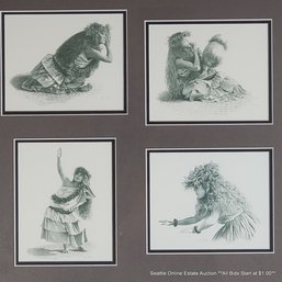 Joy Shannon Set Of Four Halftone Lithographs From 'Moments In Paradise' Depicting Ancient Hula, Framed