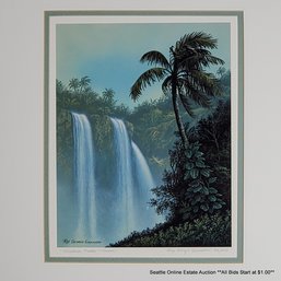 Roy George Swanson Offset Lithograph 'Wailua Falls' (Kauai) #93/450 With COA, Pencil Signed, Framed