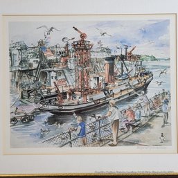 Sarah Clemenston Yaeger Offset Lithograph Of Seattle Fireboats, #192/300, Pencil Signed & Dated 1987, Framed