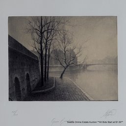 Jean Michel Mathieux-Marie Drypoint Etching 'Quai Bourbon' #135/180, Signed, 15.5' X 15' Framed