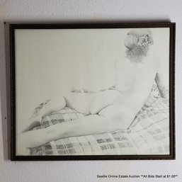 A.A. Butler Original Graphite Drawing On Paper Of A Reclining Nude Woman, Signed & Dated 1977, Framed