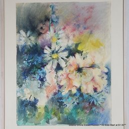 Artist Signed Vintage Original Mixed Media Watercolor & Oil Pastel Painting Of Flowers, 18' X 14.50' Framed