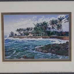 William Given Vintage Offset Lithograph 'Brennecke's Beach, Kauai', Signature In The Print, Framed