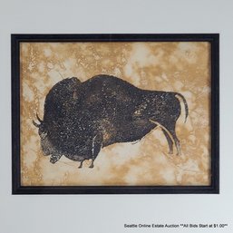 Block Print Of A Bison In A Decorative Mixed Media 17.25' X 19.25' Frame