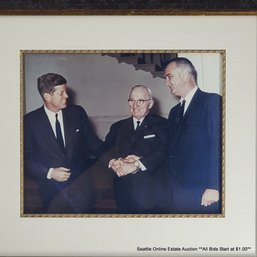 Color Photograph Of John F. Kennedy, Harry S. Truman And Lyndon B. Johnson Shaking Hands, Framed