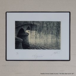Jean Michel Mathieux-Marie Drypoint Etching 'Le Pont De L'Archeveche' #153/180, Signed, 15.5' X 15' Framed