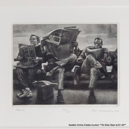 Art Werger (B. 1955-) Black & White Mezzotint 'News' #36/75, Pencil Signed & Dated 1997, 16.50' X 17' Framed