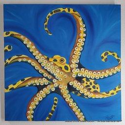 Payette Mixed Media Assemblage Painting On Canvas Of An Octopus, Signed