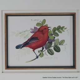 Marian Berger-Mahoney Original Watercolor Painting 'Akepa', Signed & Dated 1997 In The Print, 15' X 17' Framed