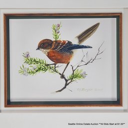 Marian Berger-Mahoney Original Watercolor Painting 'Elepaio In Ohia', Signed & Dated 1997 In The Print, Framed