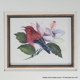 Marian Berger-Mahoney Original Watercolor Painting 'Immature Apapane' Signed & Dated 1997 In The Print, Framed