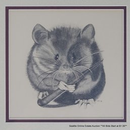 J.L. Demorest Original Graphite Drawing Of A Mouse, Signed & Dated 1975, 14' X 14' Framed