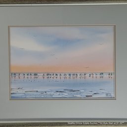 Charles Mulvey (1918-2002) Original Watercolor Painting 'Clam Line At Sundown' Signed & Dated 1989, Framed