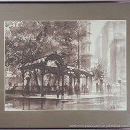 W.E. Ryan Offset Lithograph Of The Pioneer Square Pergola In Seattle, WA, Signed & Dated 1979, Framed