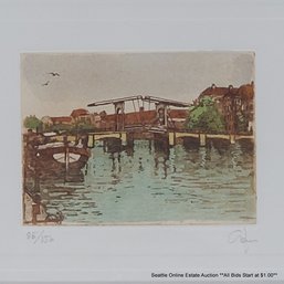 Giorgio Ferrari (b. 1936) Original Hand-Colored Etching #86/150, Pencil Signed, 11.25' X 11.25' Framed