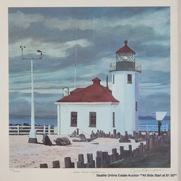 Carol Thompson Offset Lithograph 'Alki Point Lighthouse' #178/2000 With COA From 1986, Pencil Signed, Framed