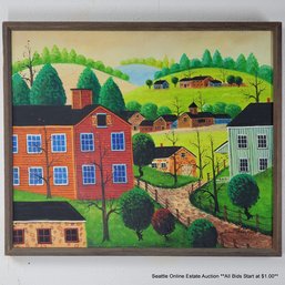 Jonas Bradford (American Folk Artist) Original Oil Painting On Canvas Of A Rural Country Scene, Signed, Framed