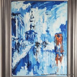 Isler Wood Original Oil Painting On Board Of 'Rain St. Martins', Signed, 30' X 24' Framed