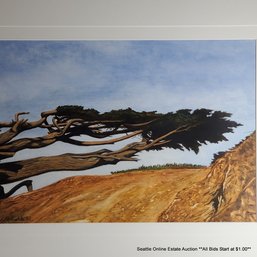 John Arbuckle Oil Painting On Paper 'Cypress At Lands End', Signed & Dated 1993, 24.50' X 30' Framed