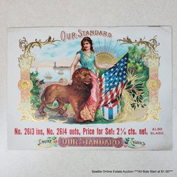 O.L. Schwencke Antique Original Embossed Chromolithograph 'Our Standard' Cigar Box Label Circa 1898