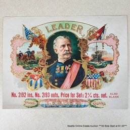 O.L. Schwencke Antique Original Embossed Chromolithograph 'Leader' Cigar Box Label
