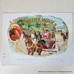 Krueger & Braun, N.Y., Antique Original Embossed Chromolithograph 'The Driveway' Cigar Box Label Circa 1899