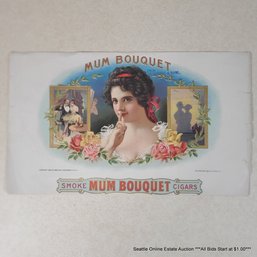 American Lithograph Co. Antique Original Embossed Chromolithograph 'Mum Bouquet' Cigar Box Label Circa 1898
