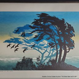 Walton Butts (1922-1996) PNW Artist Original Serigraph 'Born To The Wind', Pencil Signed & Titled, Framed
