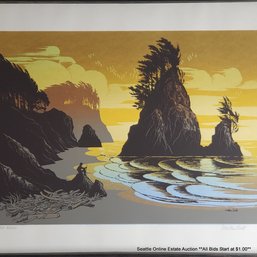 Walton Butts (1922-1996) PNW Artist Original Serigraph 'Storm Rocks', Pencil Signed & Titled, Framed
