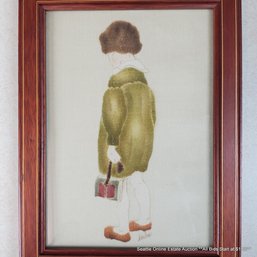 Original Oil Painting On Velveteen (Theorem) Of A Figure Holding Books, Signed, Framed