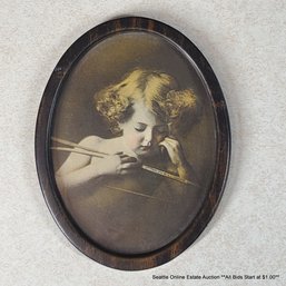 Morris Burke Parkinson (1847-1926) Vintage Lithograph 'Cupid Asleep' In A 4.25' X 3.25' Metal Oval Frame