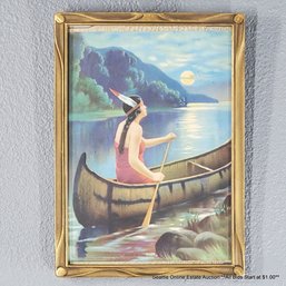 Vintage Lithograph 'Maid O The Lake', 10.75' X 7.75'Framed